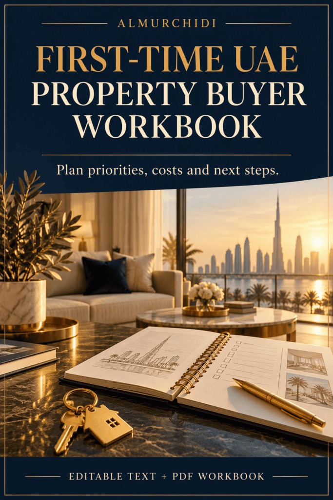 First-Time UAE Property Buyer Workbook — English digital property toolkit cover